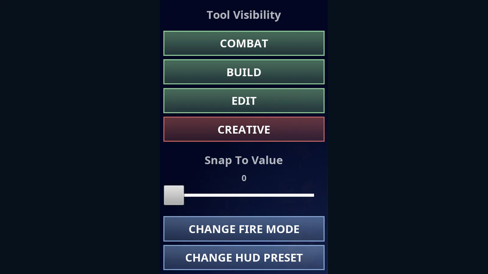 Fortnite mobile HUD tool with firing mode and HUD preset controls